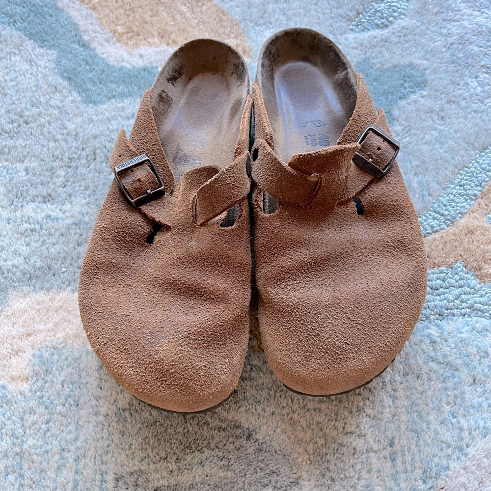 Birkenstock Boston Suede Taupe Unisex Sandal Shoes, Tan